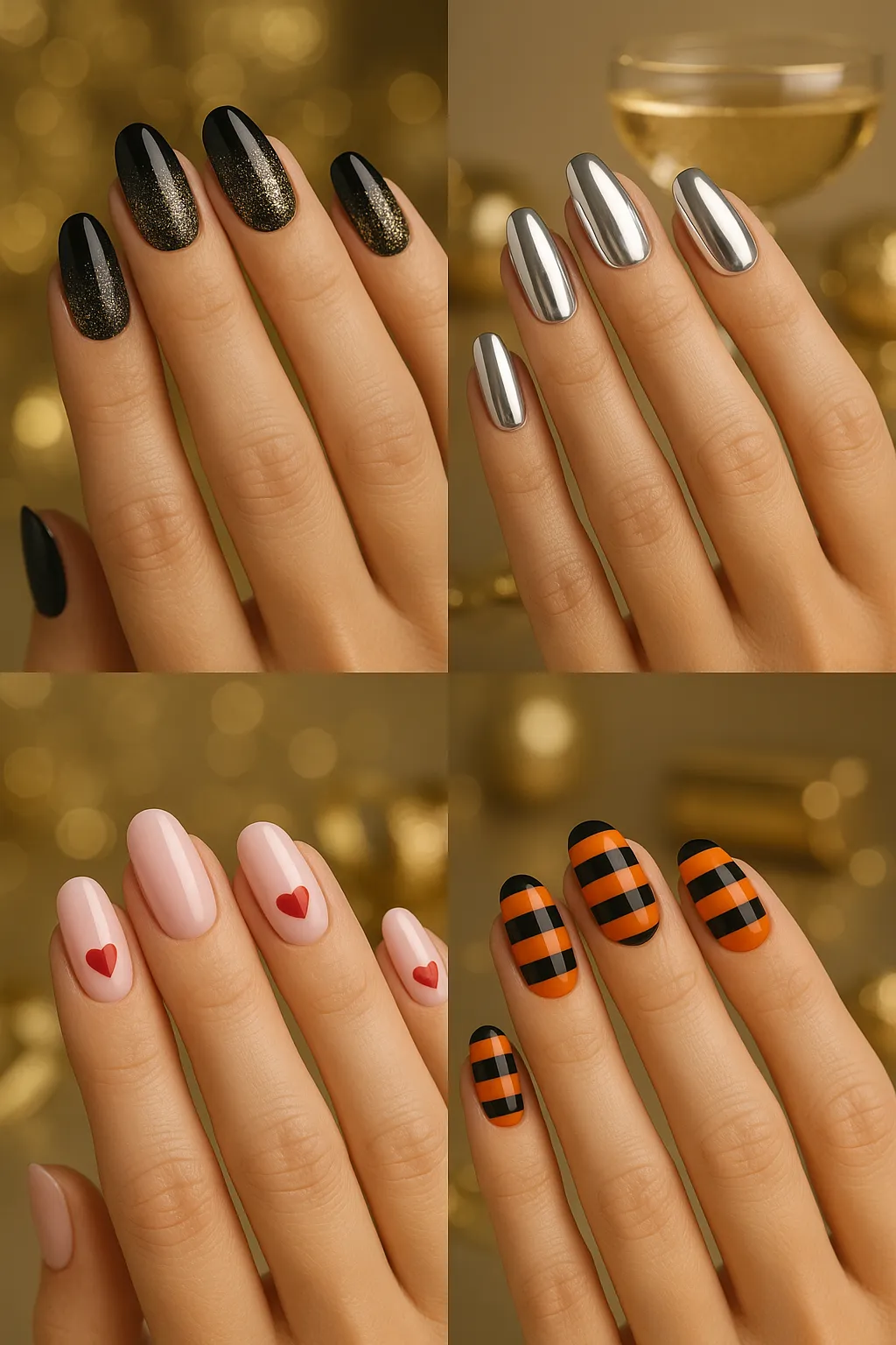 New Year's Eve nail art 2025 and holiday designs - glitter, metallics, Valentine's and Halloween nails