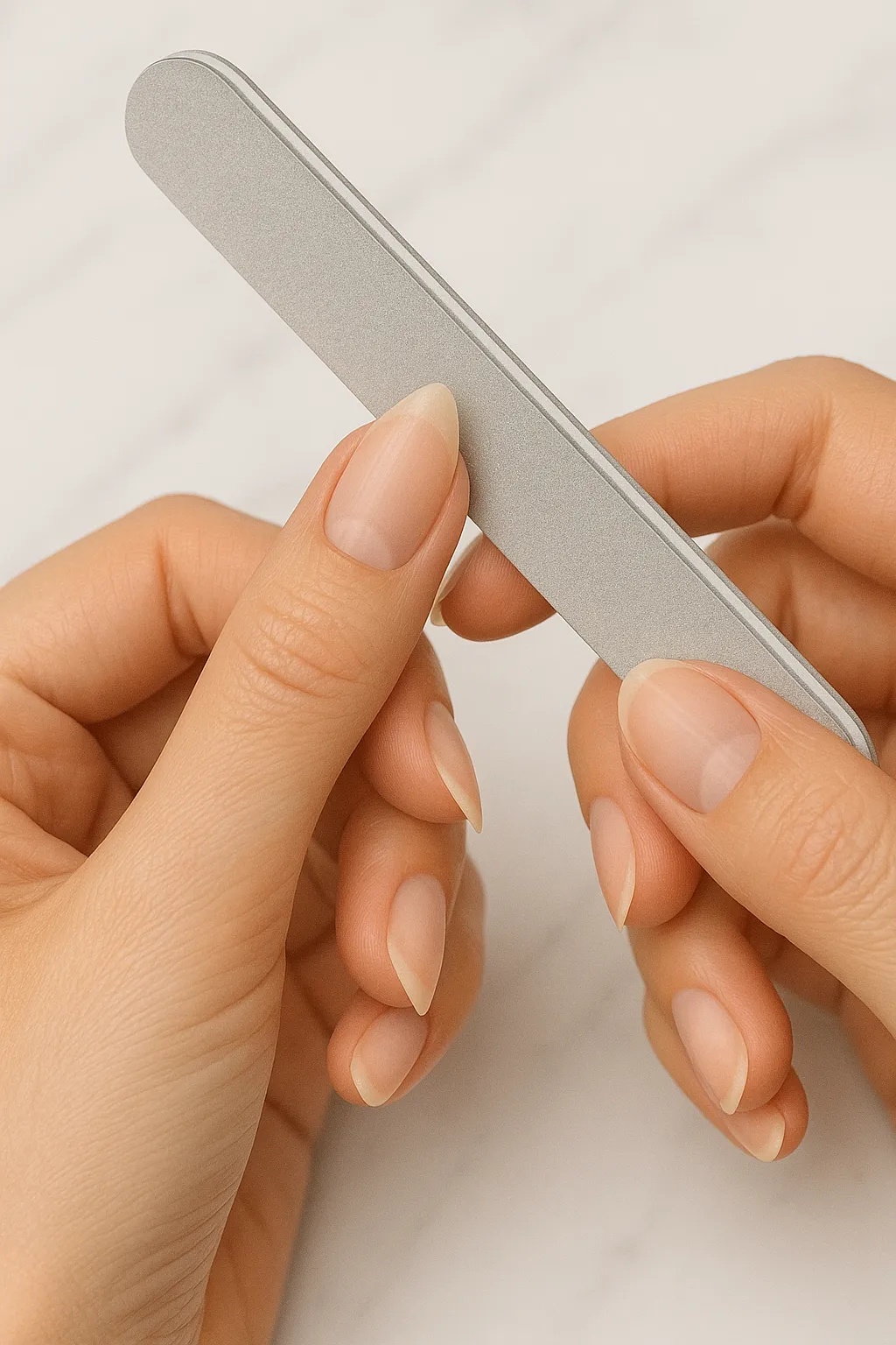 Step 1 – Prep nails by filing and buffing for chrome application