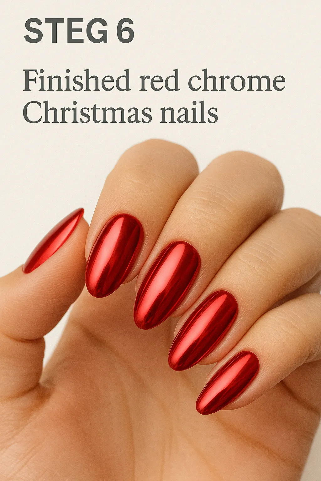 Step 6 – Finished red chrome Christmas nails